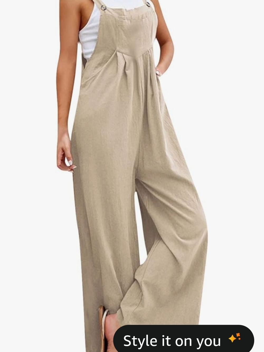 Relaxed Wide-Leg Beige Overalls Jumpsuit